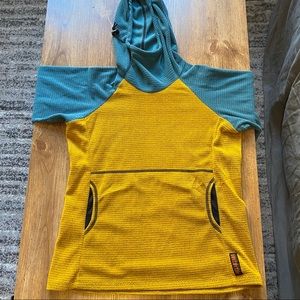 RARE melanzana microgrid fleece hoodie blue/yellow